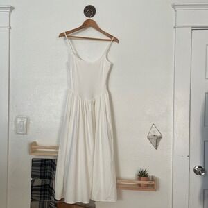 Loucia White Ribbed Midi Dress Adjustable Straps Drop Waist Small